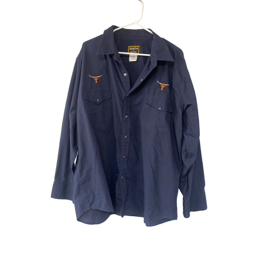 Roundem Western Gear Mens Navy Long Sleeve Button-Down Shirt XL