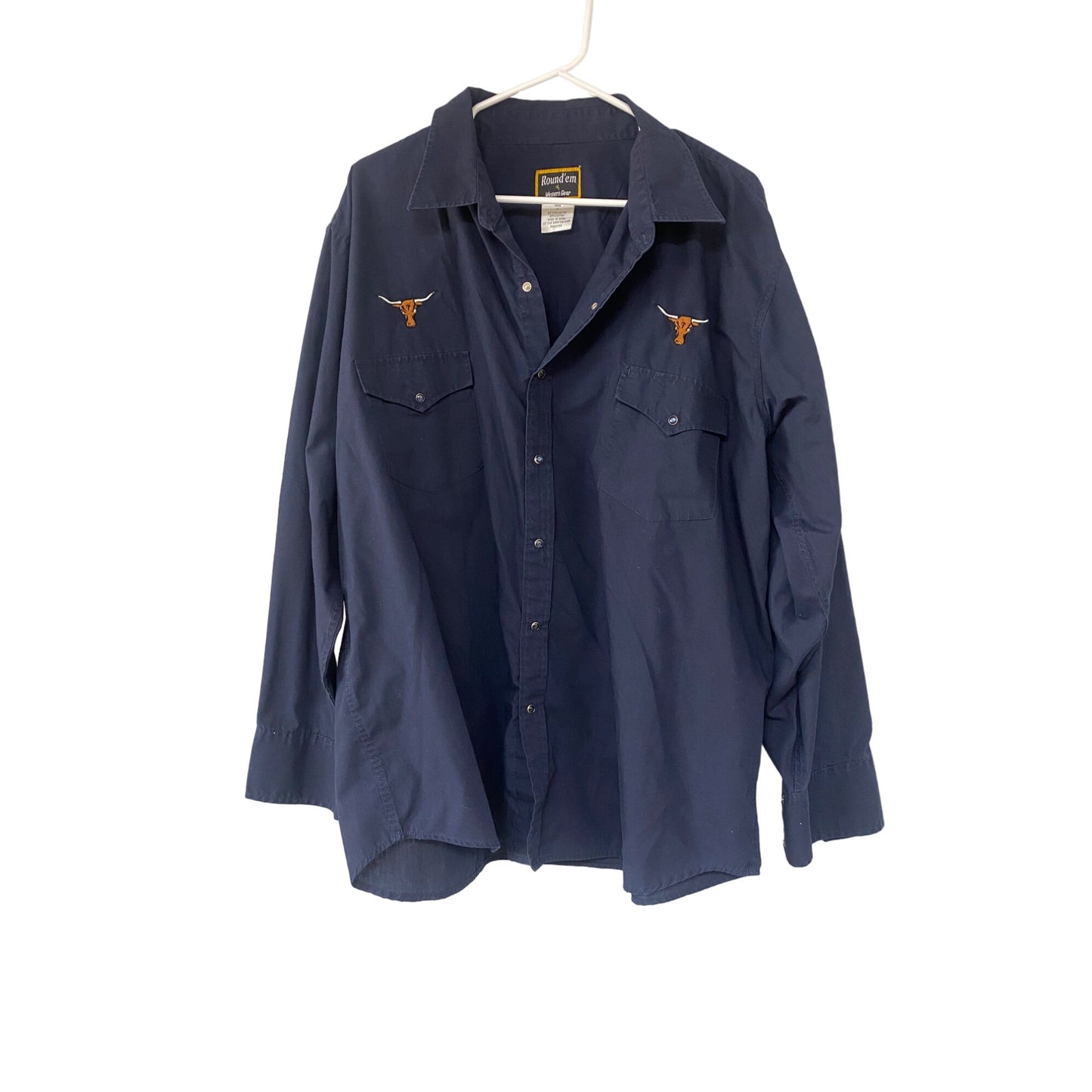 Roundem Western Gear Mens Navy Long Sleeve Button-Down Shirt XL