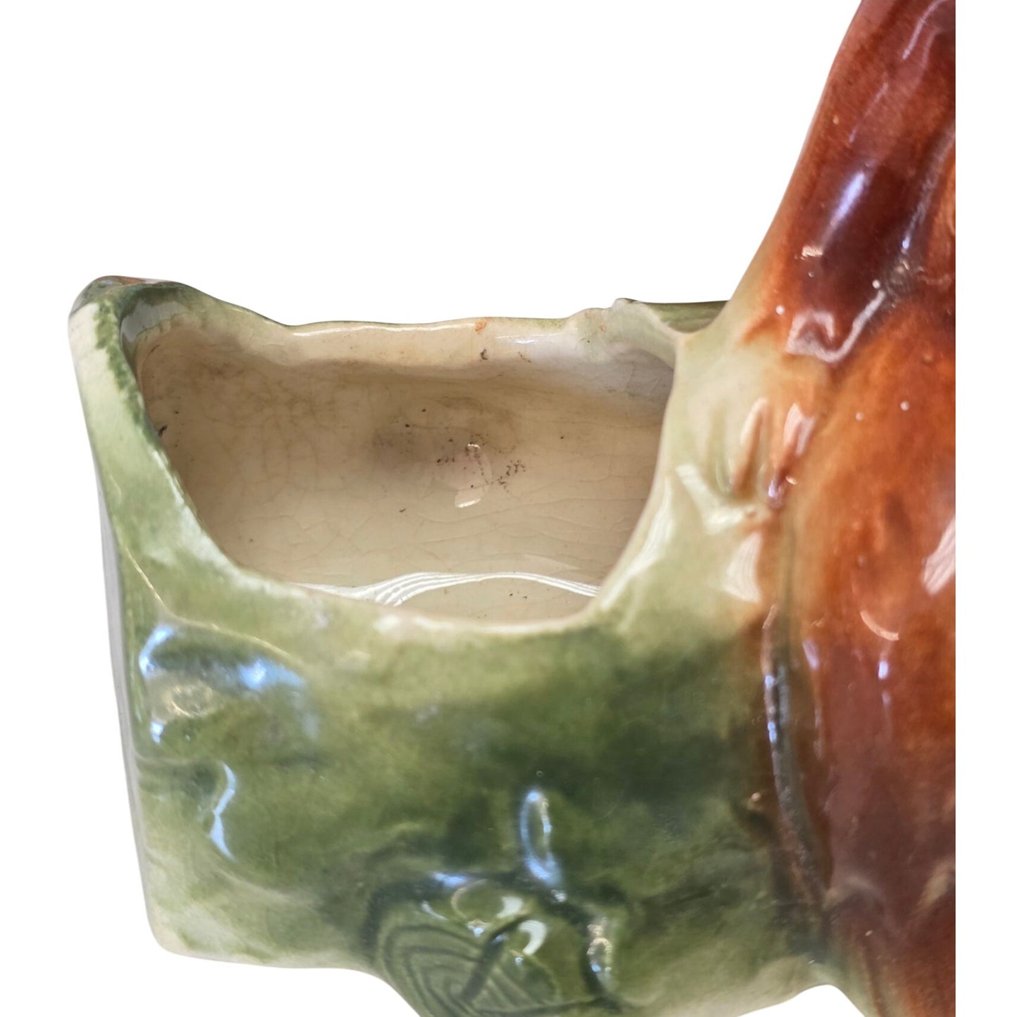 Vintage American Bisque Pottery Bear on Log