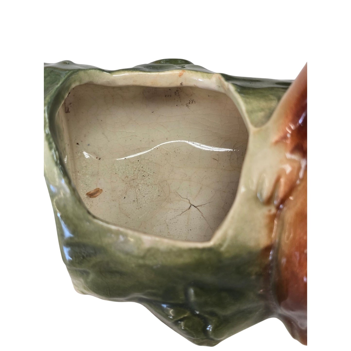 Vintage American Bisque Pottery Bear on Log