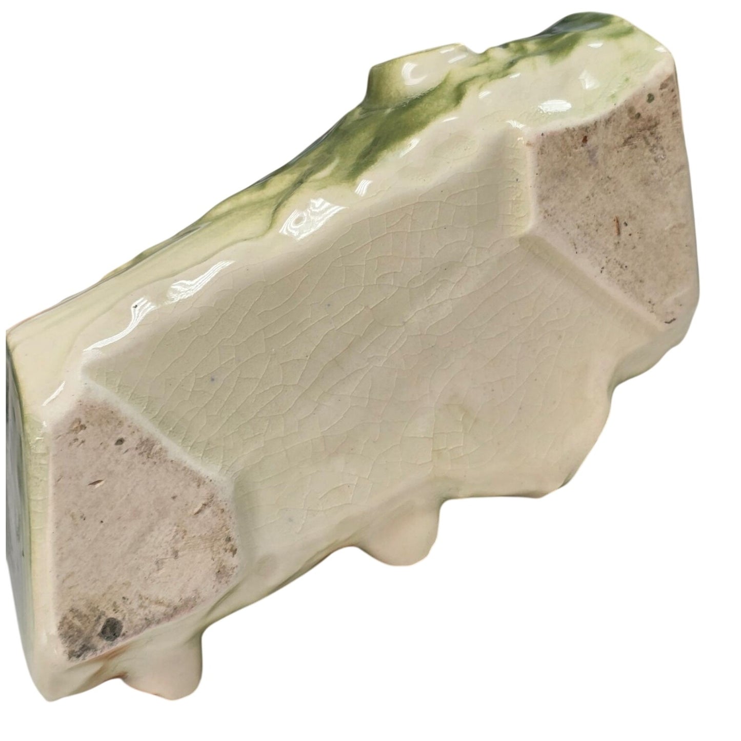 Vintage American Bisque Pottery Bear on Log