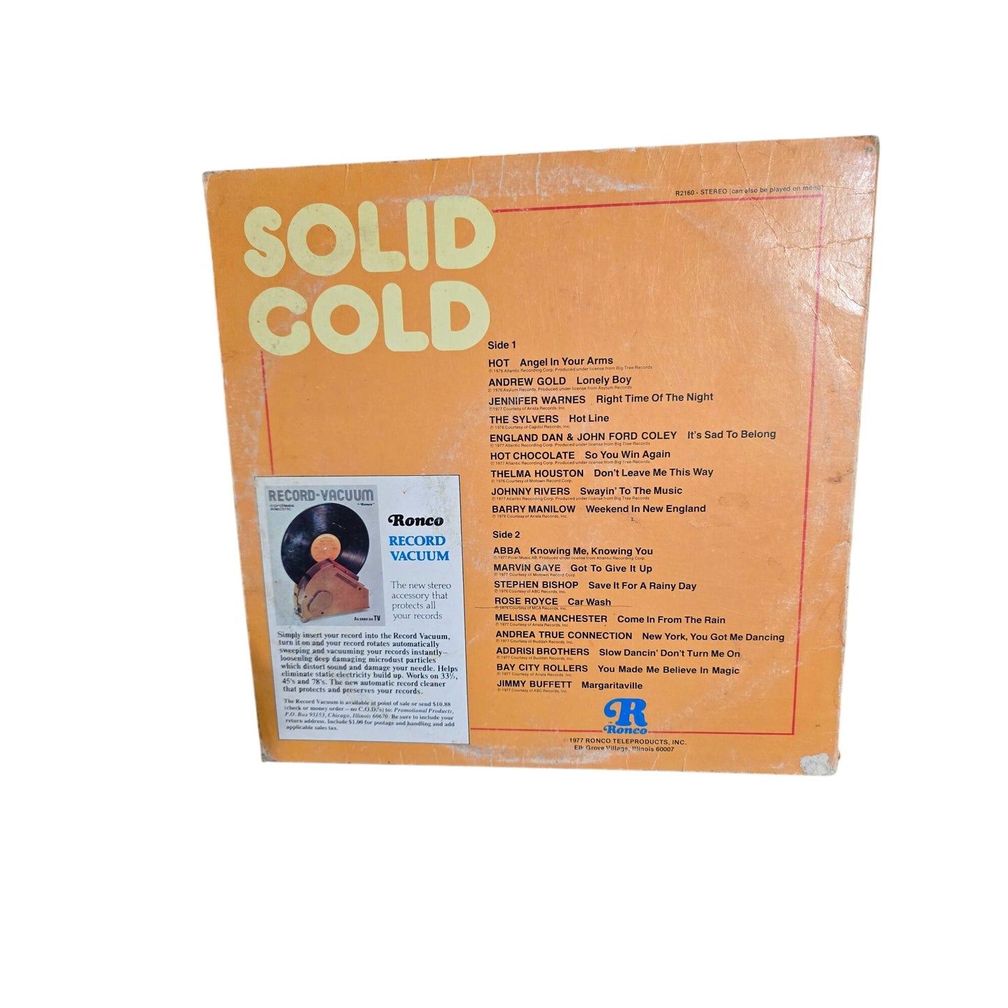 Vintage 1977 Solid Gold Vinyl Ronco Record Compilation With Million Selling Hits & Record Vacuum