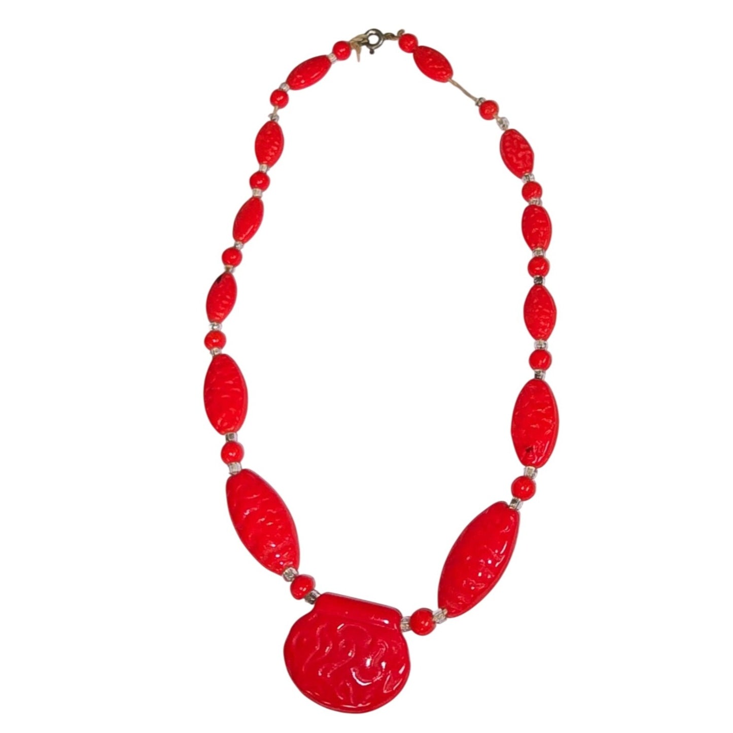 Vintage Red Oval & Round Bead Necklace