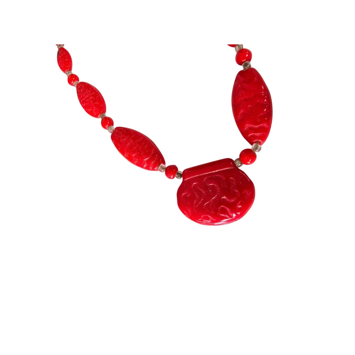 Vintage Red Oval & Round Bead Necklace