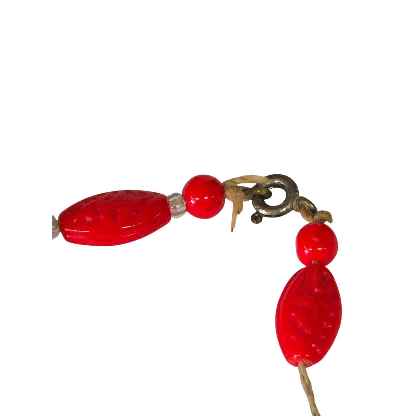 Vintage Red Oval & Round Bead Necklace