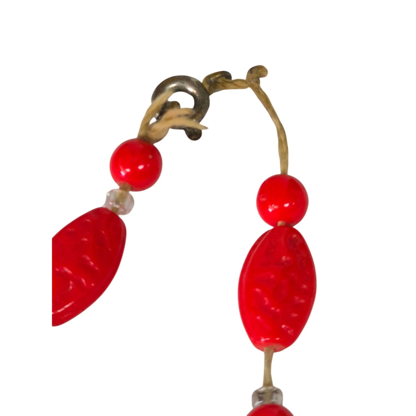 Vintage Red Oval & Round Bead Necklace
