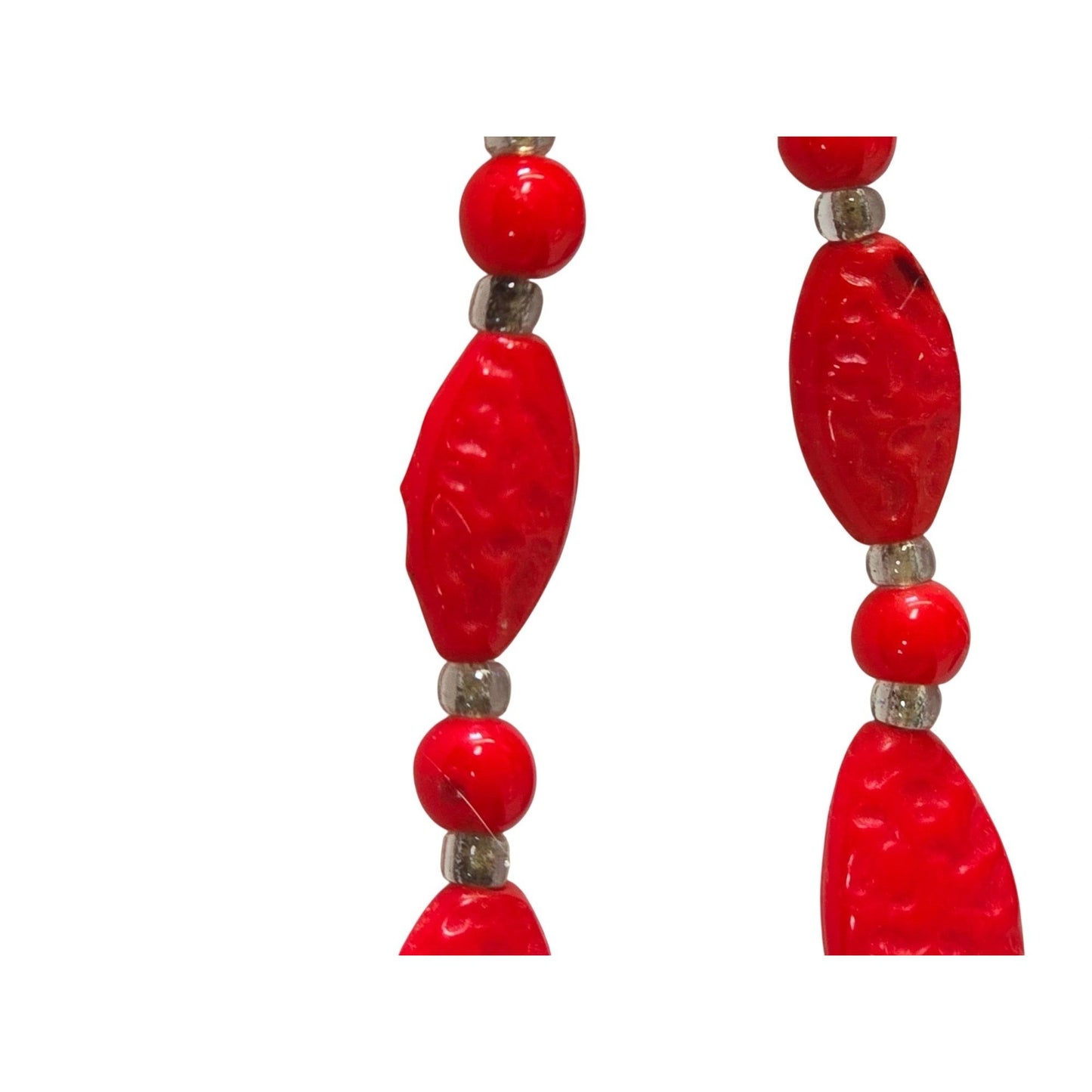 Vintage Red Oval & Round Bead Necklace