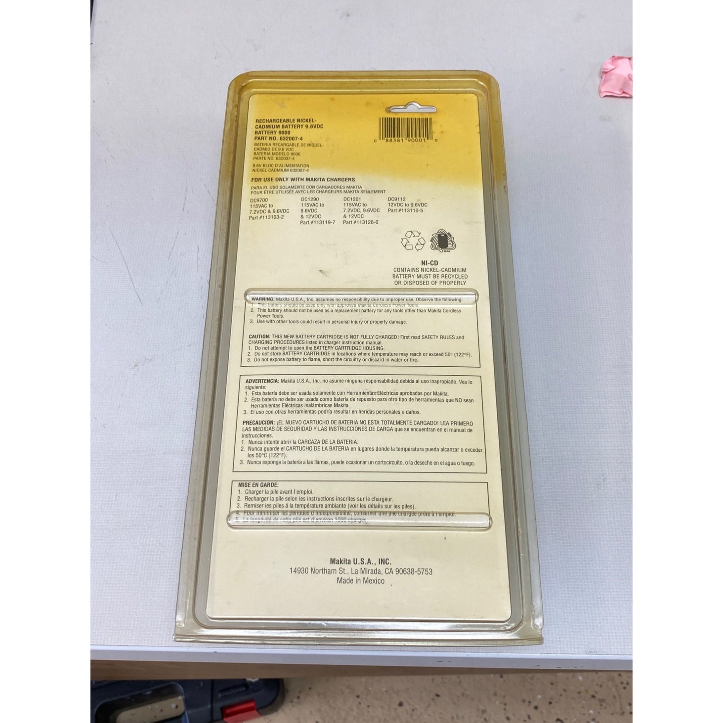 Makita Rechargeable Battery 9000 Ni-Cd 9.6VDC For Cordless Tools