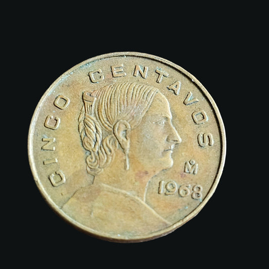 1968 Mexican Cinco Centavos Coin With Eagle & Snake Design