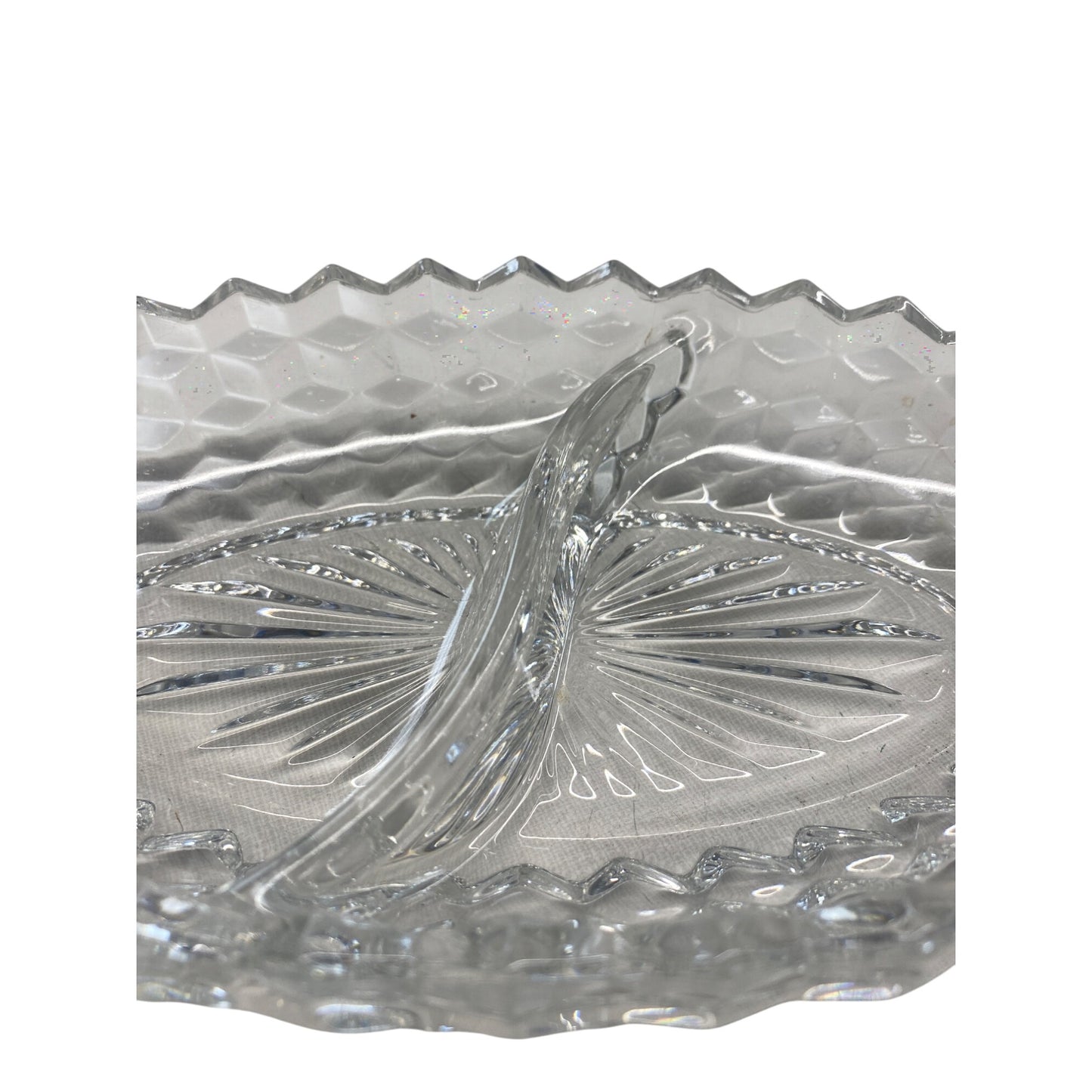 Vintage Clear Glass Divided Relish Dish With Handles Oval Shape 12-Inch Intricate Pattern Elegant Serveware For Dining & Entertaining