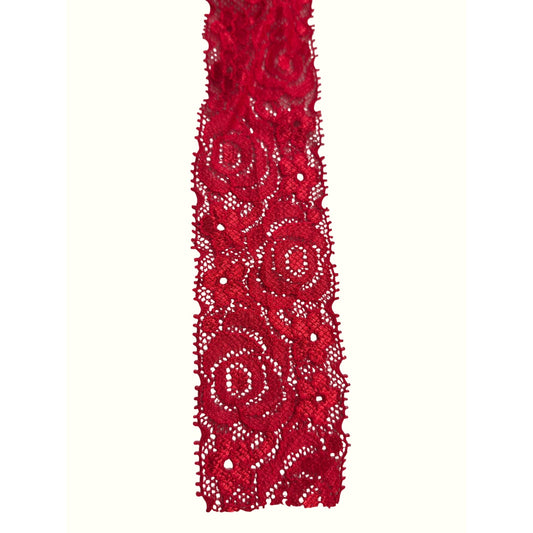 Red Floral Lace Trim 1.5" x 10 yds