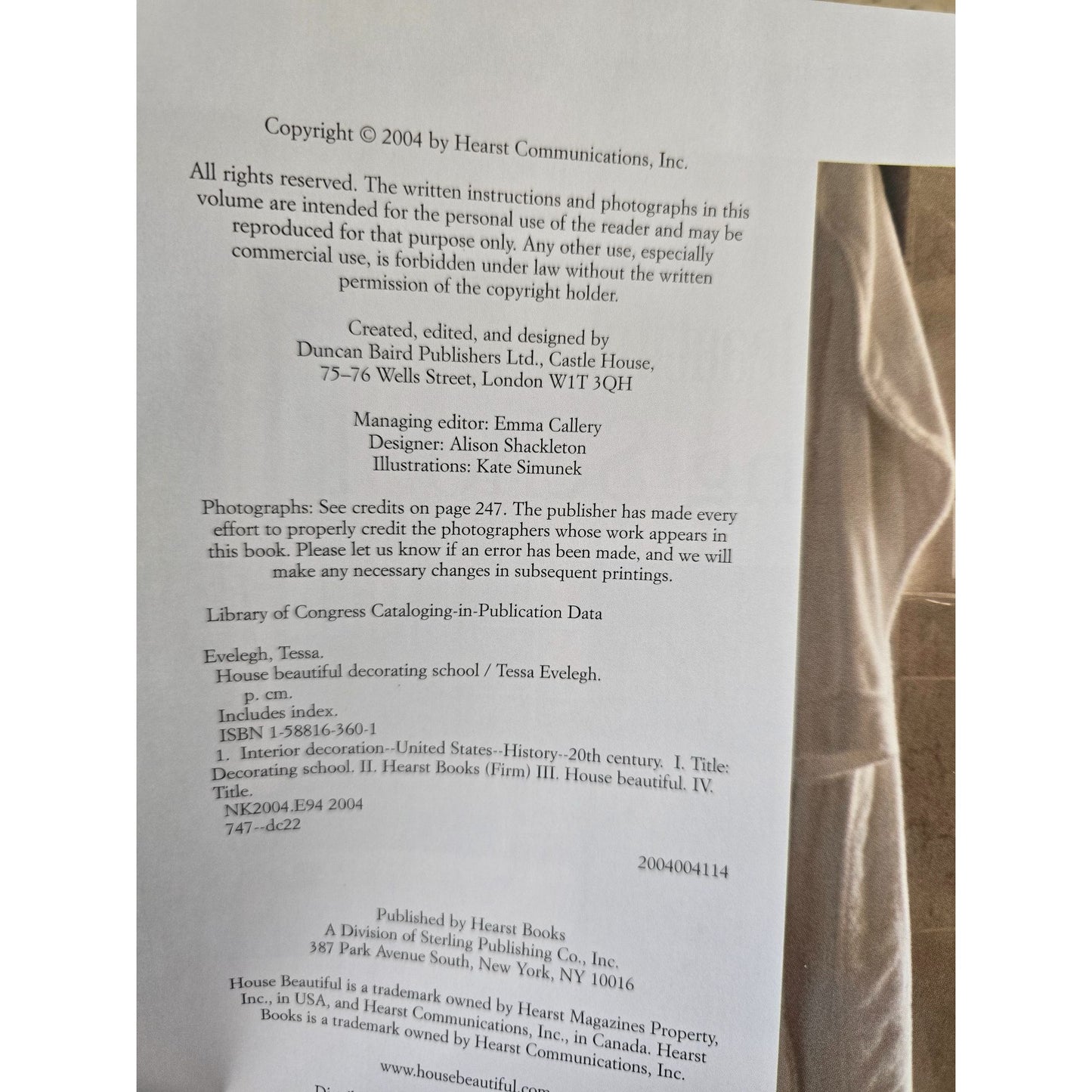 House Beautiful Decorating School By Tessa Evelegh Hardcover 2004