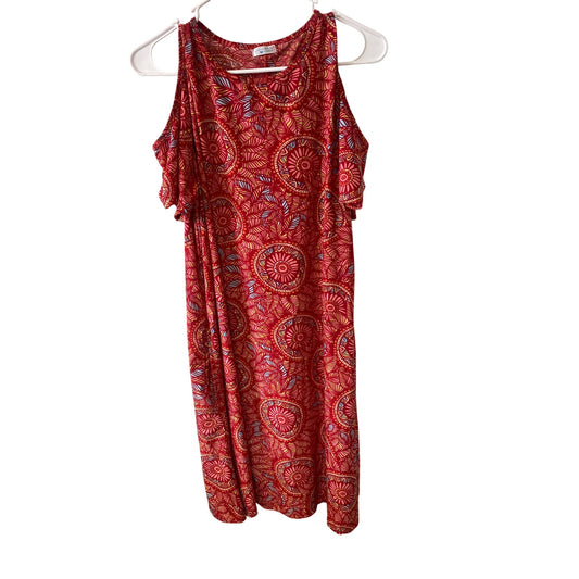 Red Cold Shoulder Dress With Leaf & Circle Print By Mountain Mamas Size L