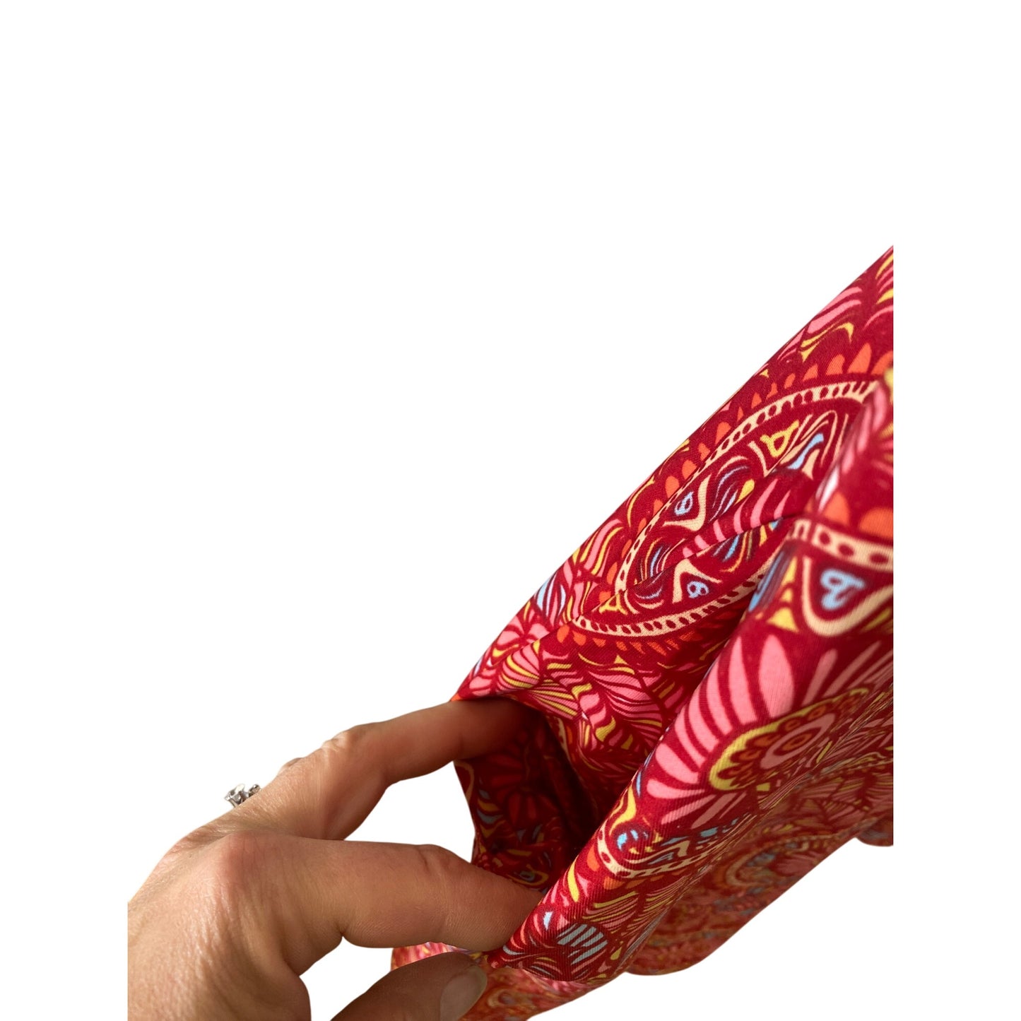 Red Cold Shoulder Dress With Leaf & Circle Print By Mountain Mamas Size L