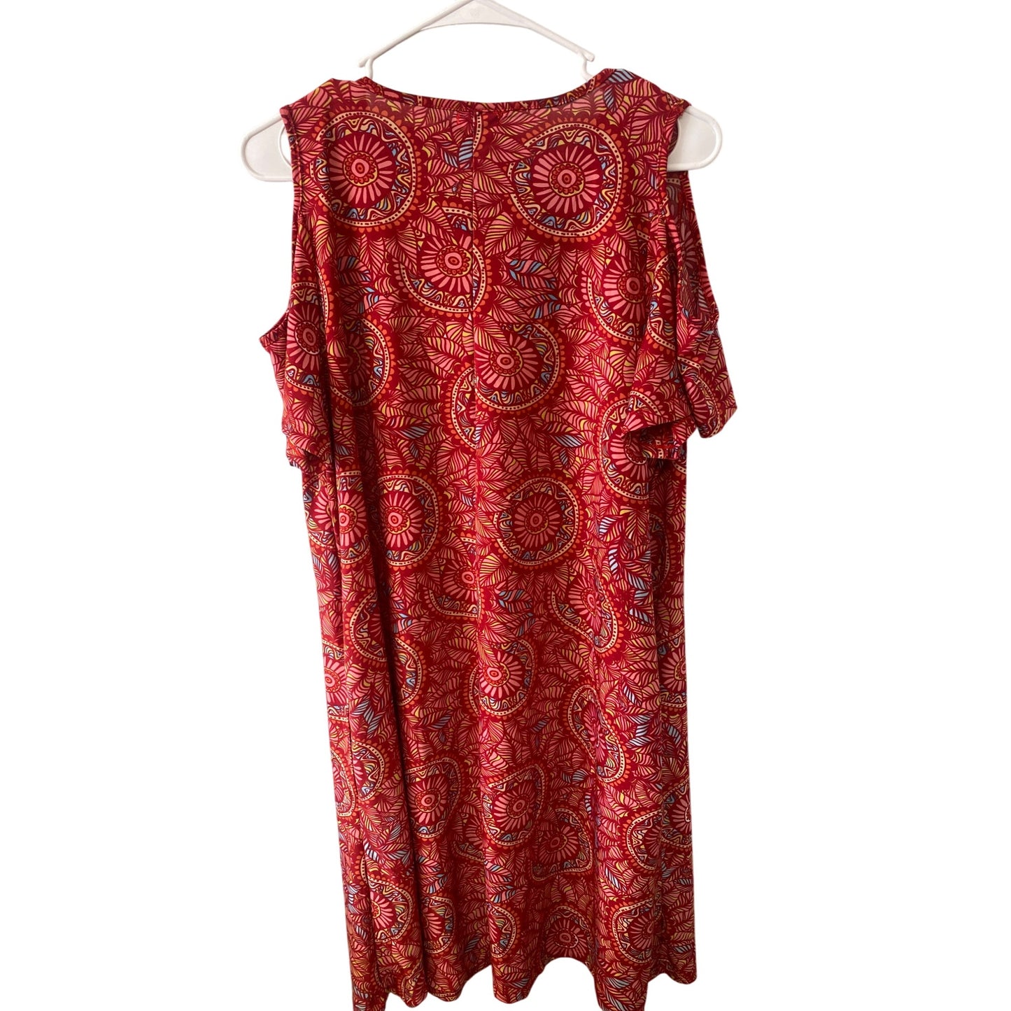 Red Cold Shoulder Dress With Leaf & Circle Print By Mountain Mamas Size L