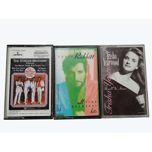 Vintage Country Music Cassette Tape Bundle - Trisha Yearwood Eddie Rabbitt & The Statler Brothers & EDDIE Rabit
