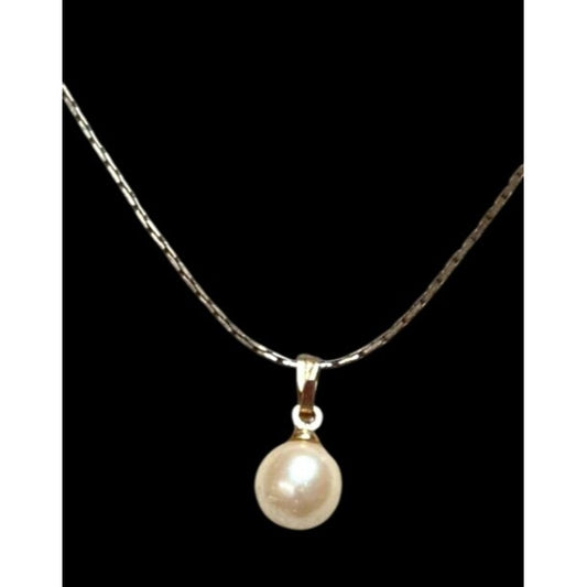 Vintage Gold Tone Chain Necklace Imitation Pearl Pendant Jewelry 18 Inch