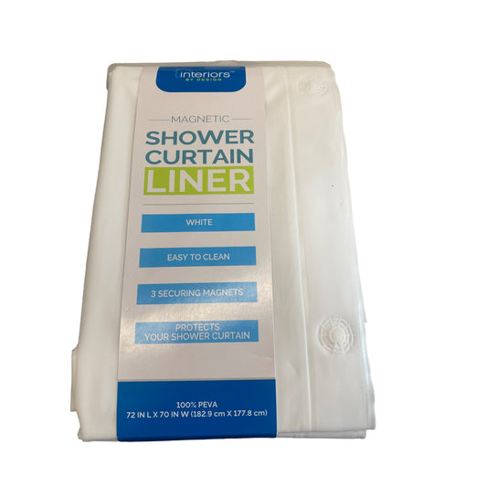 Interiors By Design Magnetic Shower Curtain Liner White 72" L X 70" W PEVA Easy To Clean 3 Securing Magnets