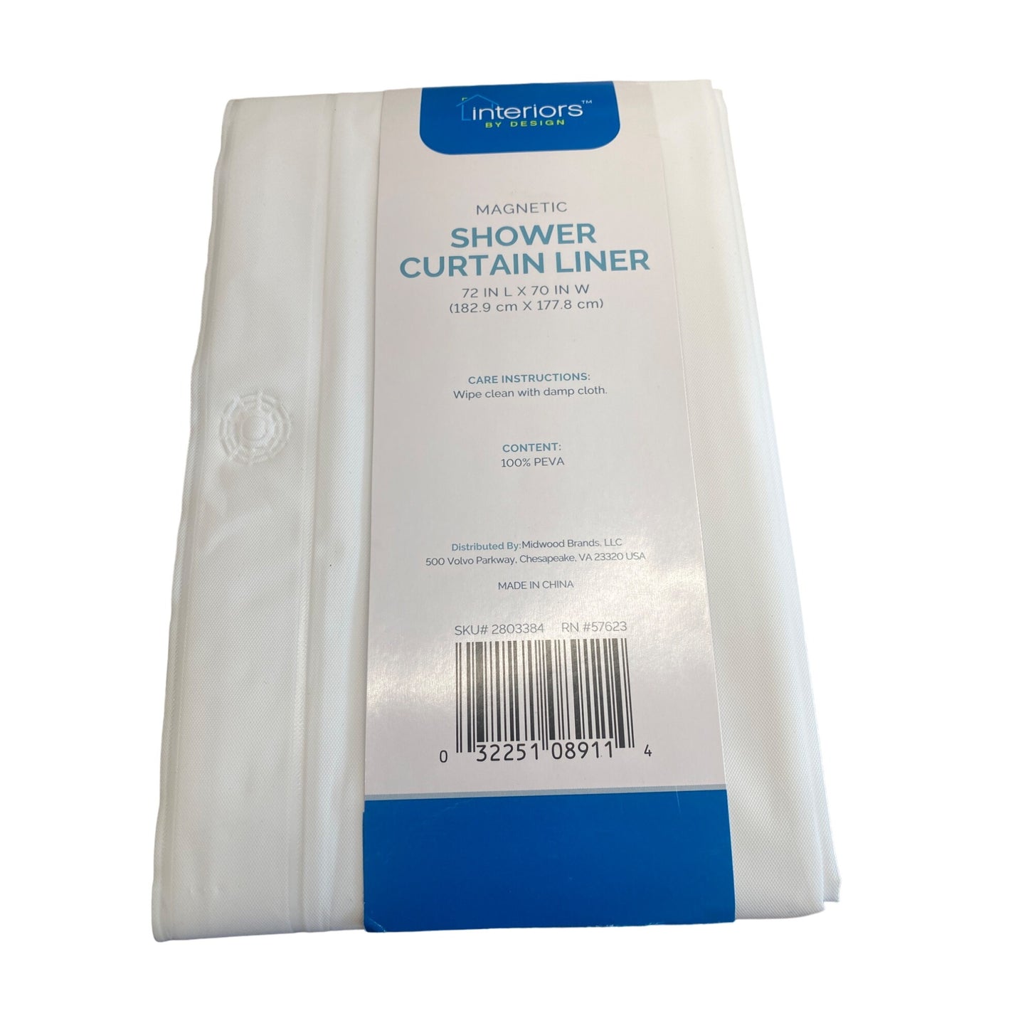 Interiors By Design Magnetic Shower Curtain Liner White 72" L X 70" W PEVA Easy To Clean 3 Securing Magnets