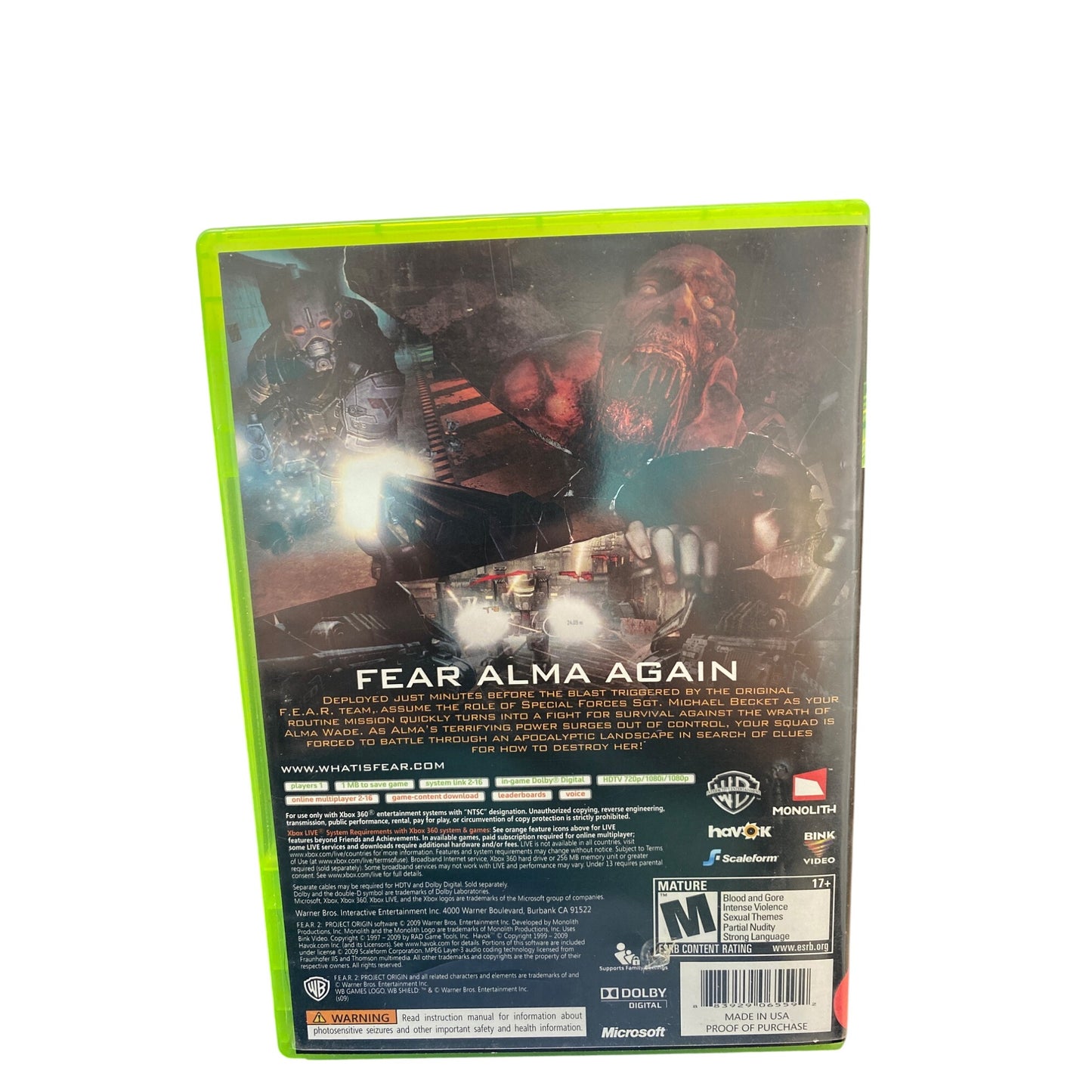 F.E.A.R. 2: Project Origin Xbox 360 Game