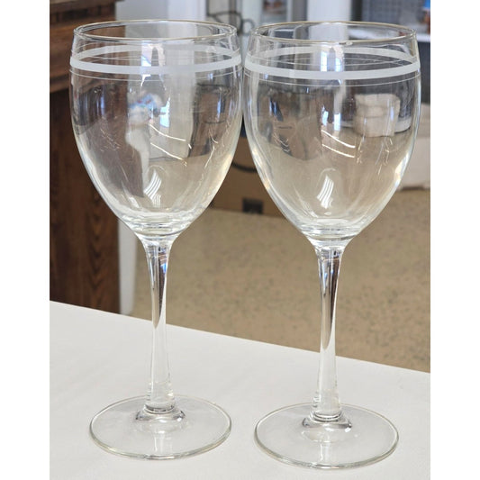 Clear Wine Glasses Set 2 White Stripe