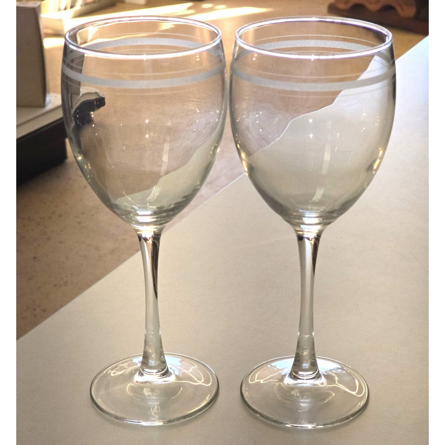 Clear Wine Glasses Set 2 White Stripe