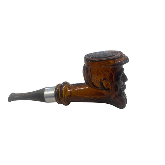 Vintage Avon Amber Glass Figural Tobacco Pipe With Carved Face Design Empty