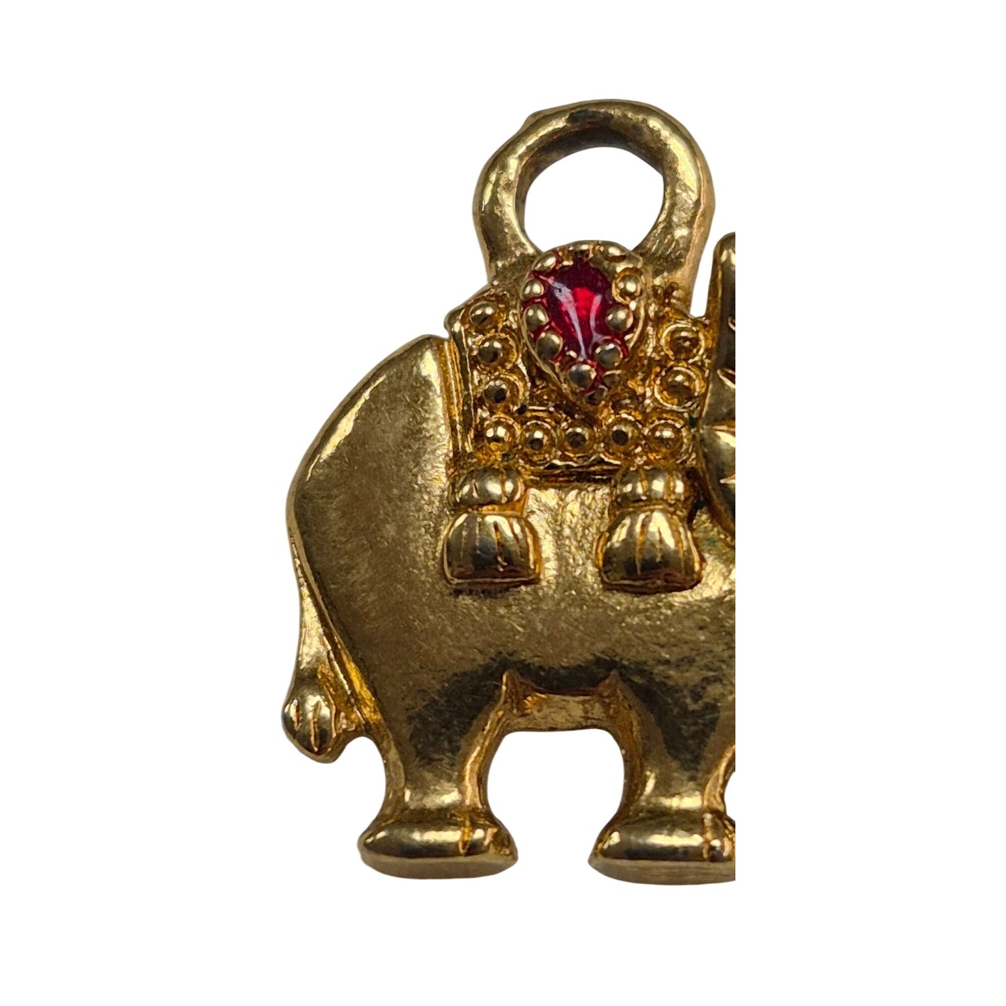Vintage Gold Tone Elephant w/Red Enamel