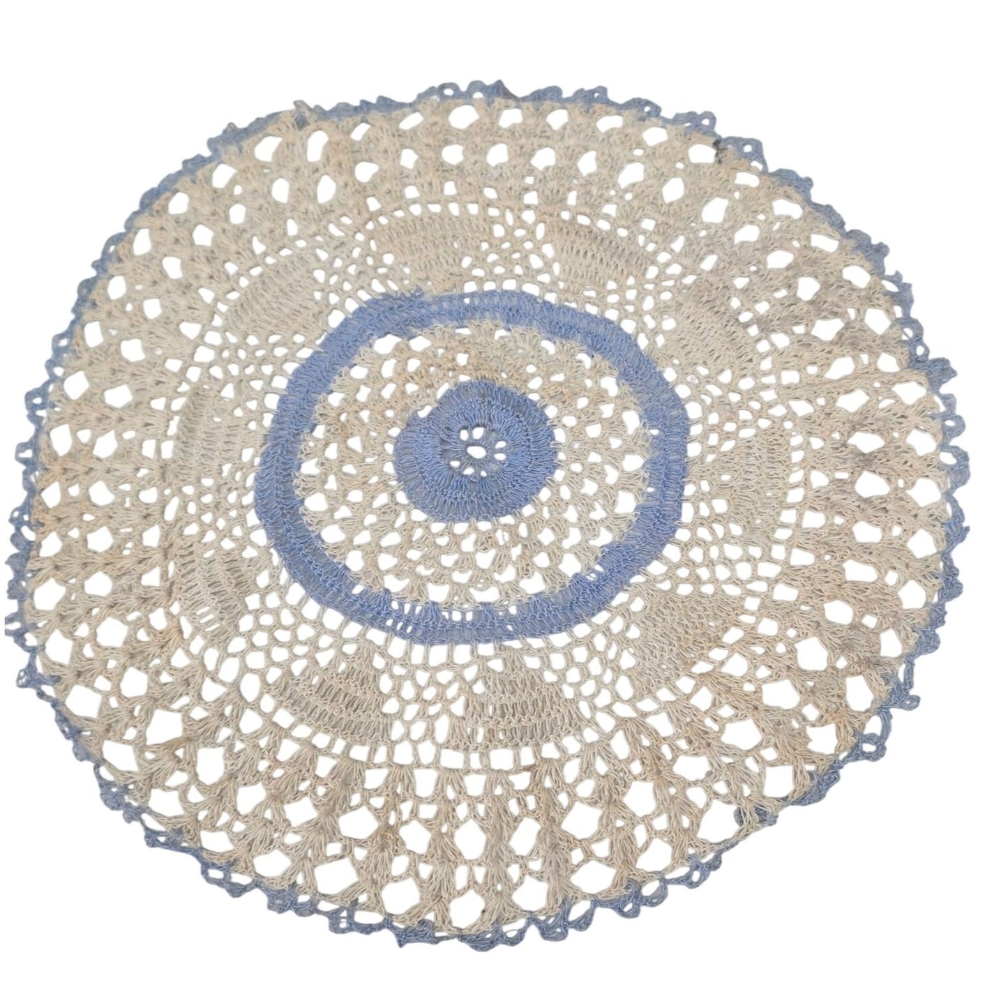 Handmade Beige & Blue Crochet Doily