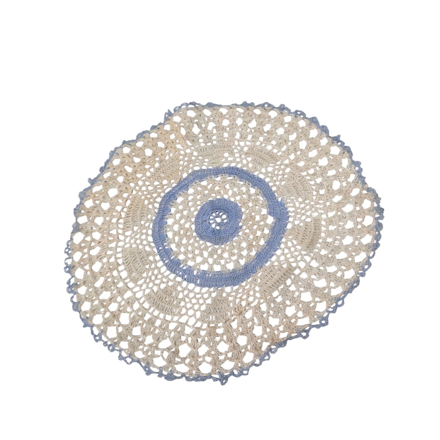 Handmade Beige & Blue Crochet Doily