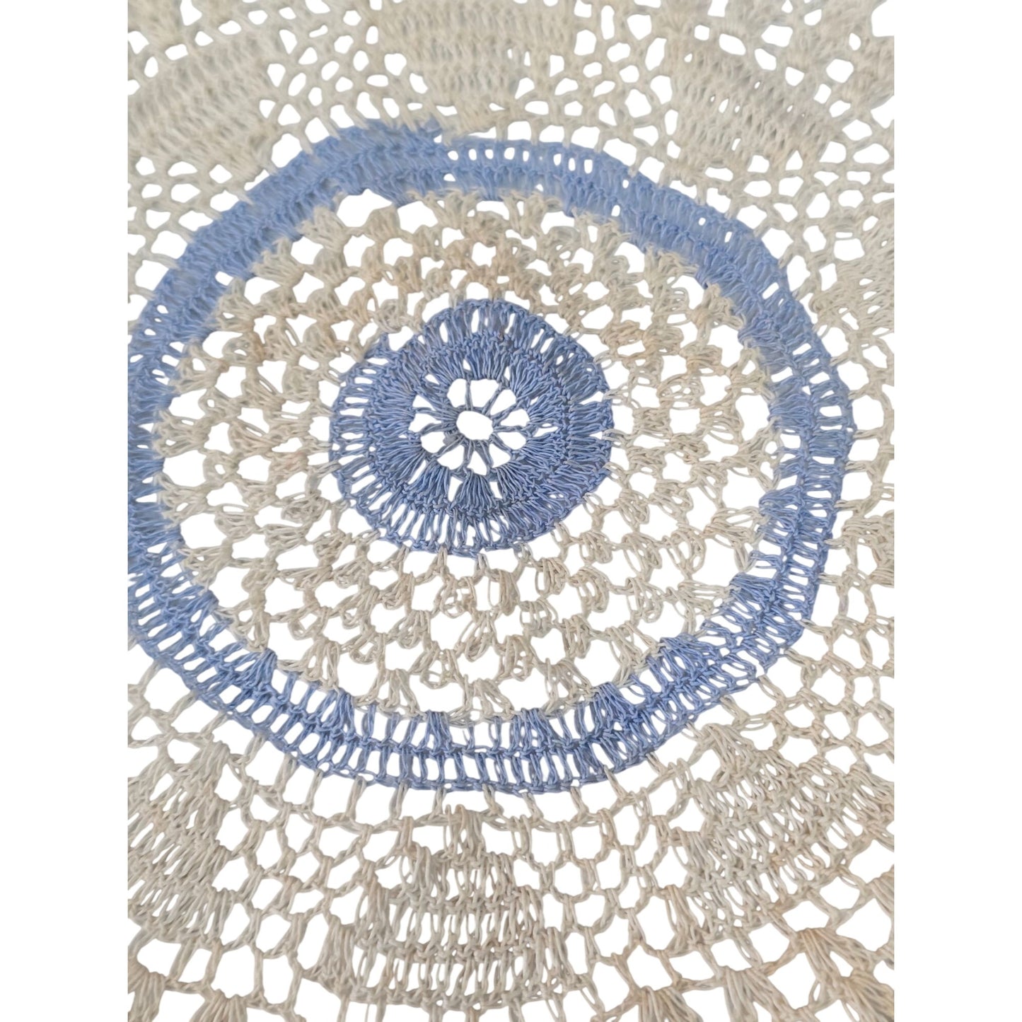 Handmade Beige & Blue Crochet Doily