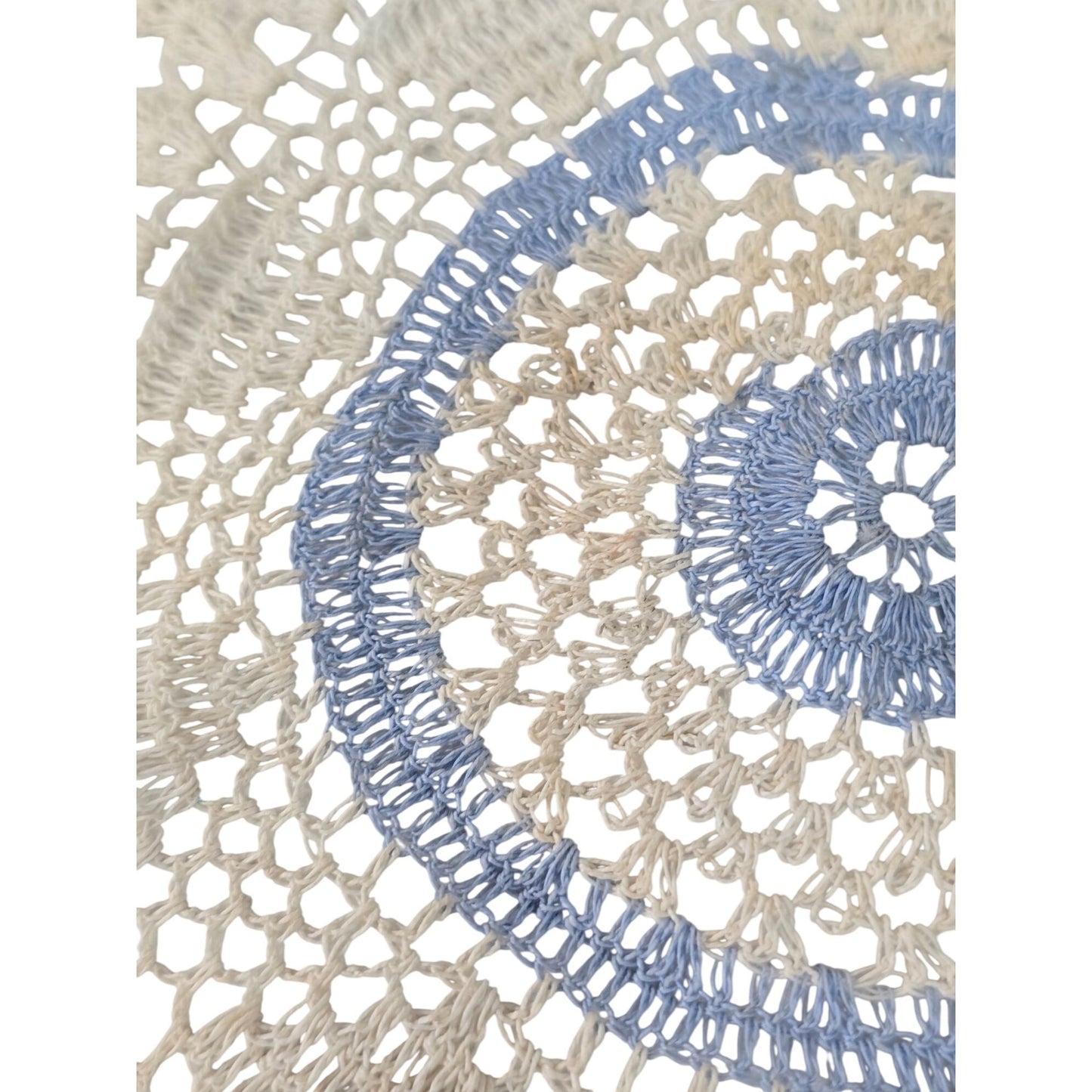 Handmade Beige & Blue Crochet Doily