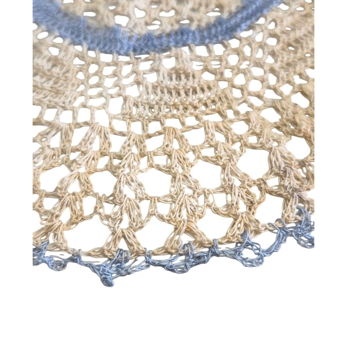 Handmade Beige & Blue Crochet Doily
