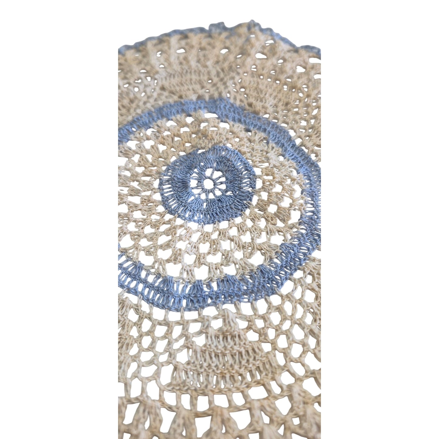 Handmade Beige & Blue Crochet Doily