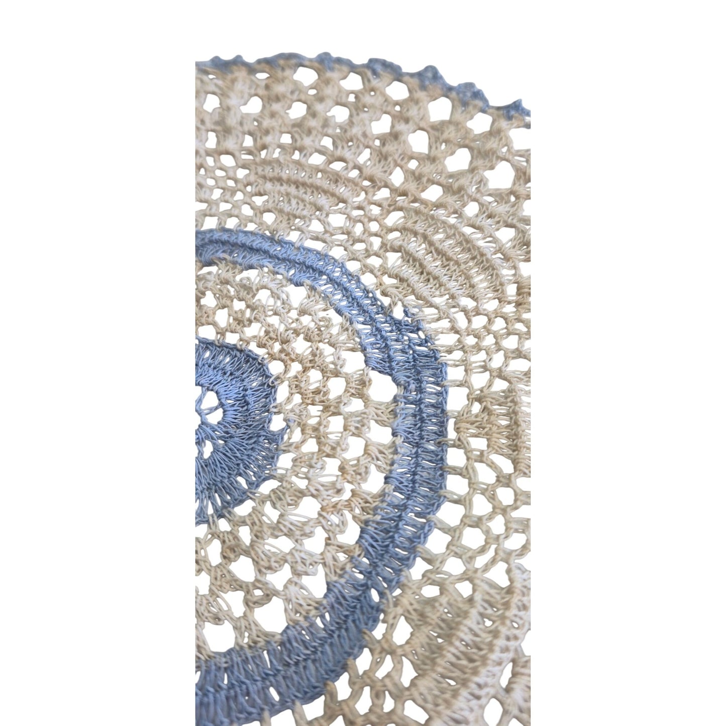 Handmade Beige & Blue Crochet Doily