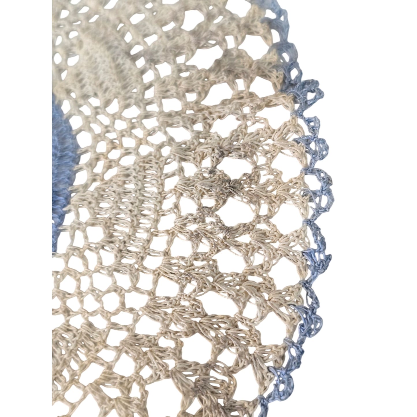 Handmade Beige & Blue Crochet Doily
