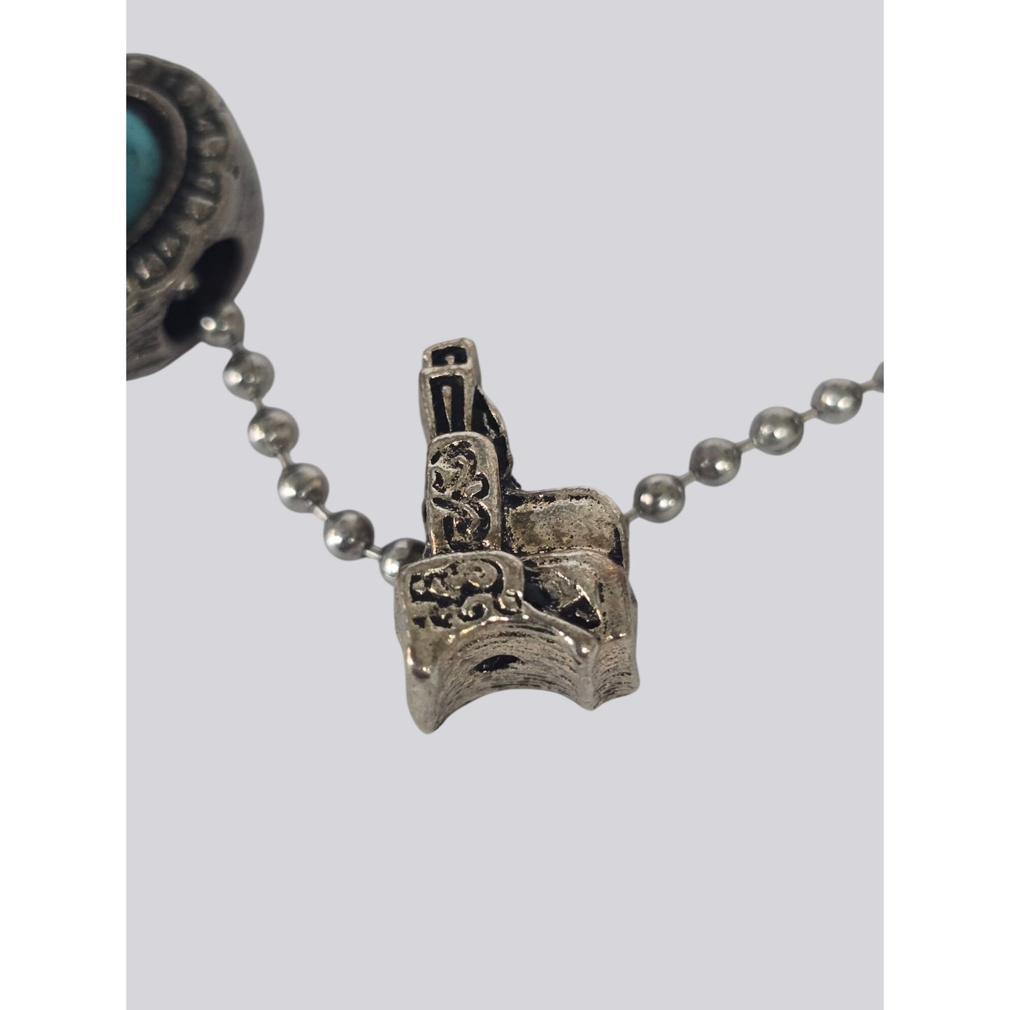 Western Charm Necklace Turquoise Accents – Horse, Boot, Saddle Hat – Ball Chain