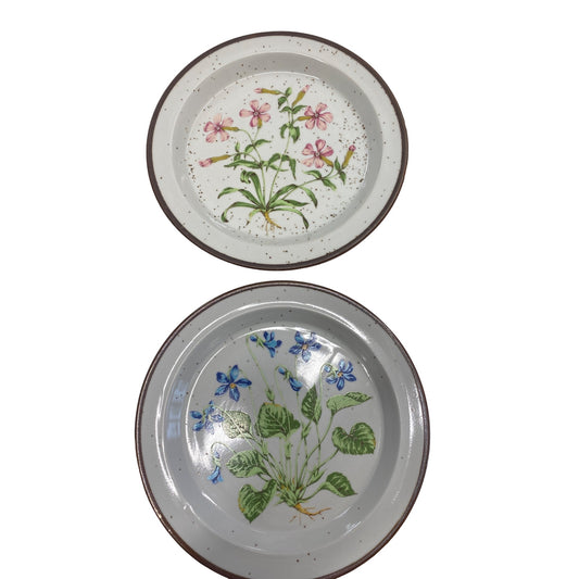 Set Of 2 Floral Print Plates Wild Pink & Violet No. 201 & 202 Japan Vintage