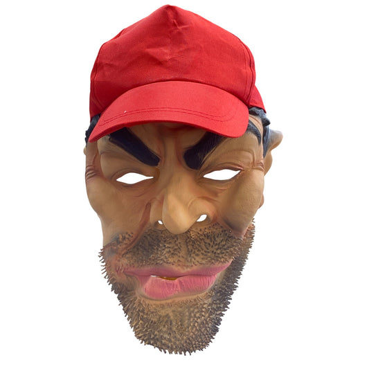 Red Baseball Cap & Bearded Face Mask Costume