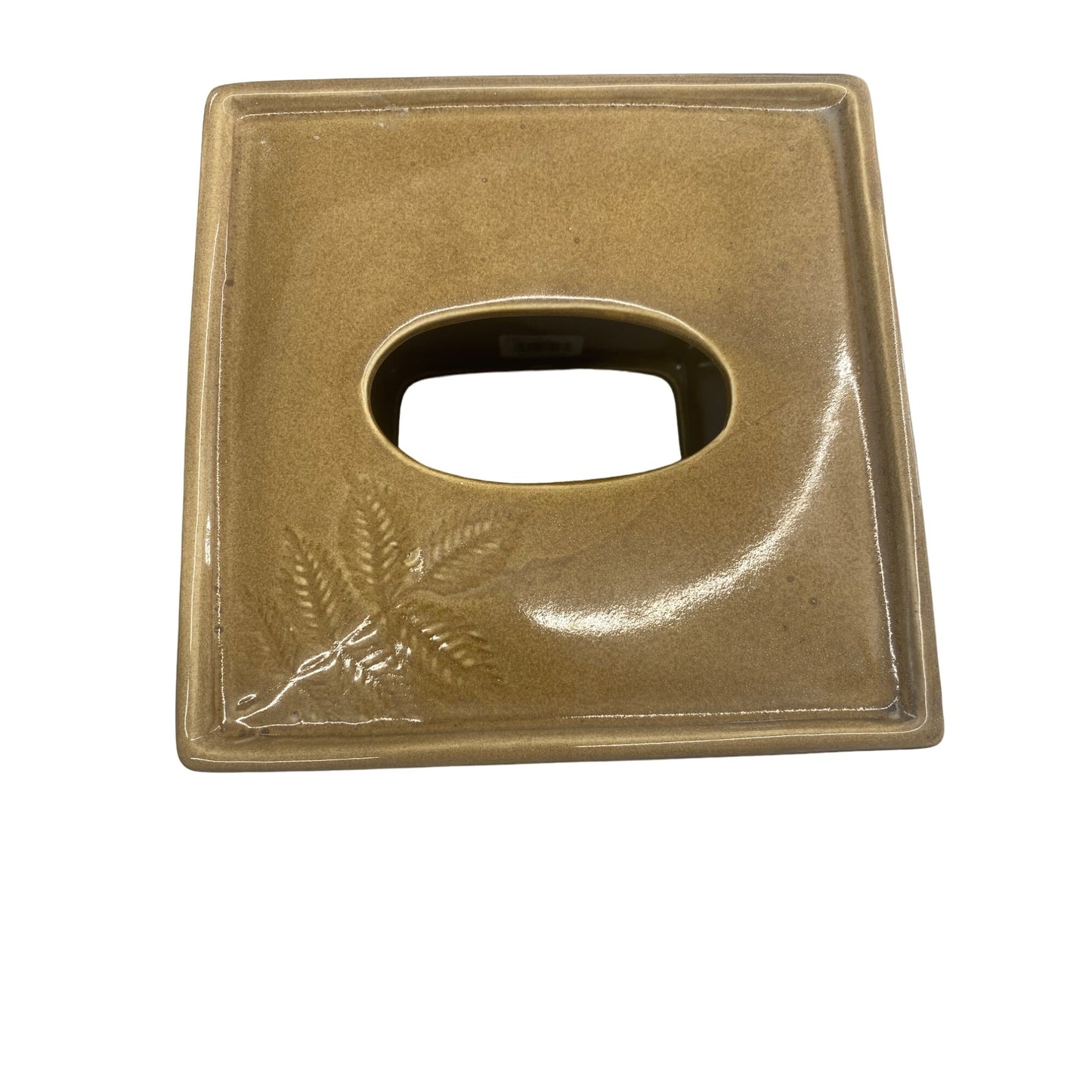 Vintage Ceramic Tissue Box Cover With Embossed Leaf Design