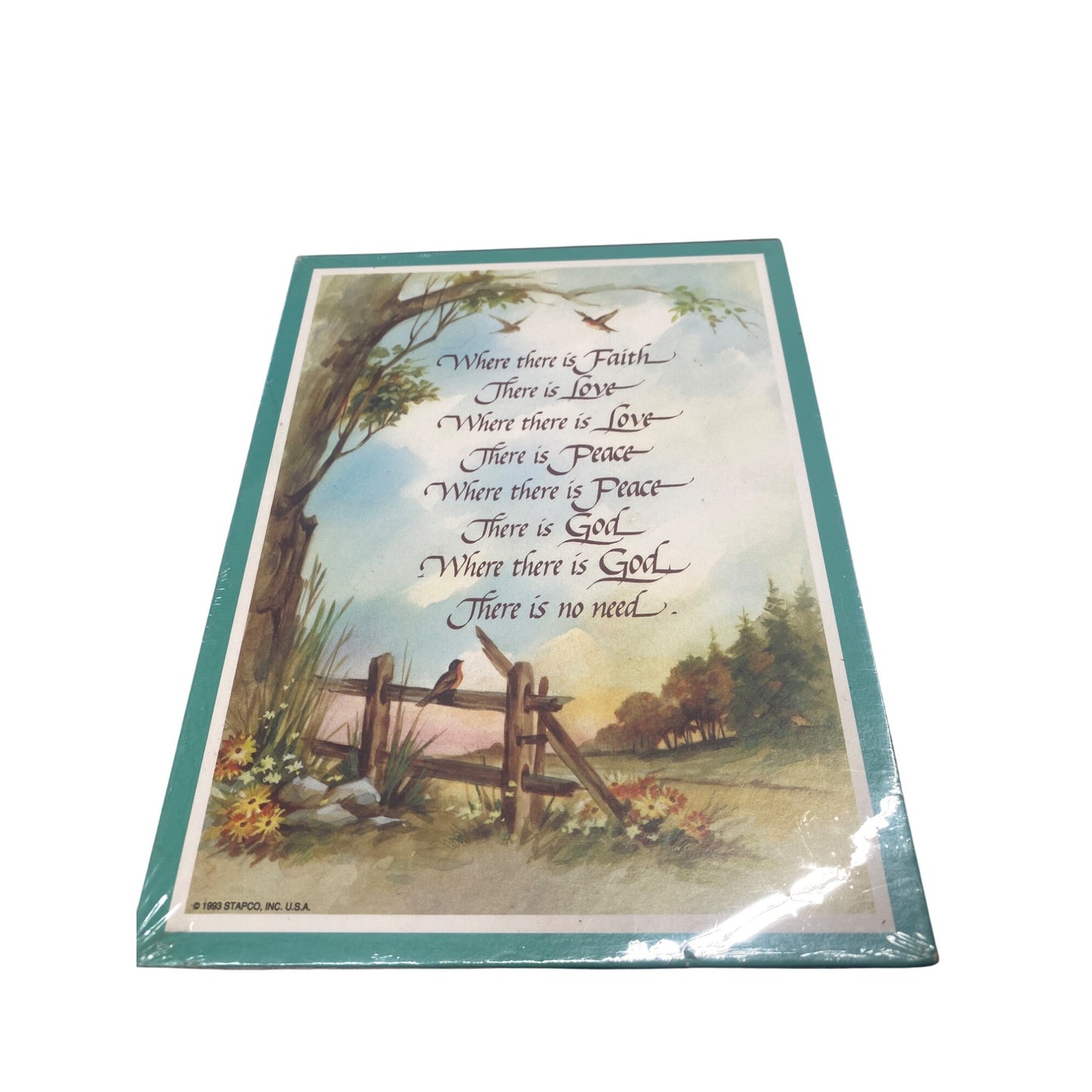 Vintage 1993 Stapco Inspirational Wall Art Print With Religious Quote & Scenic Design