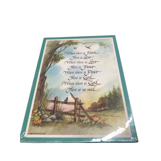 Vintage 1993 Stapco Inspirational Wall Art Print With Religious Quote & Scenic Design