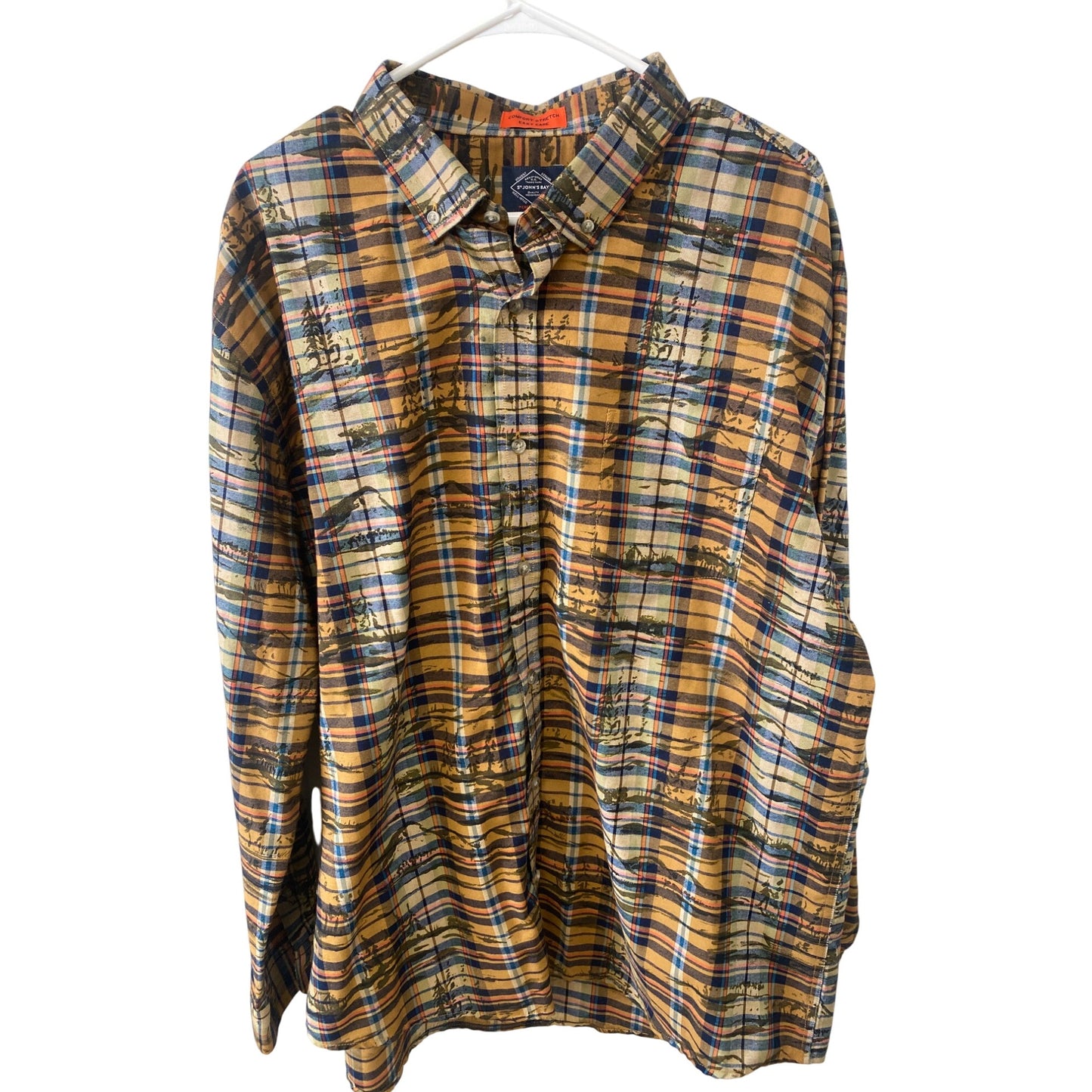 St Johns Bay Comfort Stretch Plaid Shirt XXL Mens Cotton/Polyester Blend