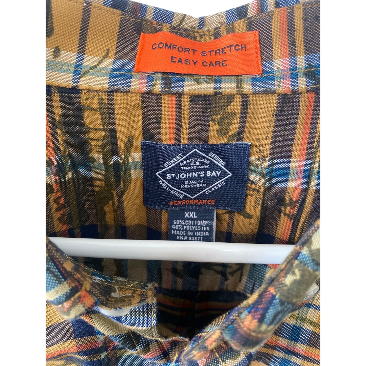 St Johns Bay Comfort Stretch Plaid Shirt XXL Mens Cotton/Polyester Blend
