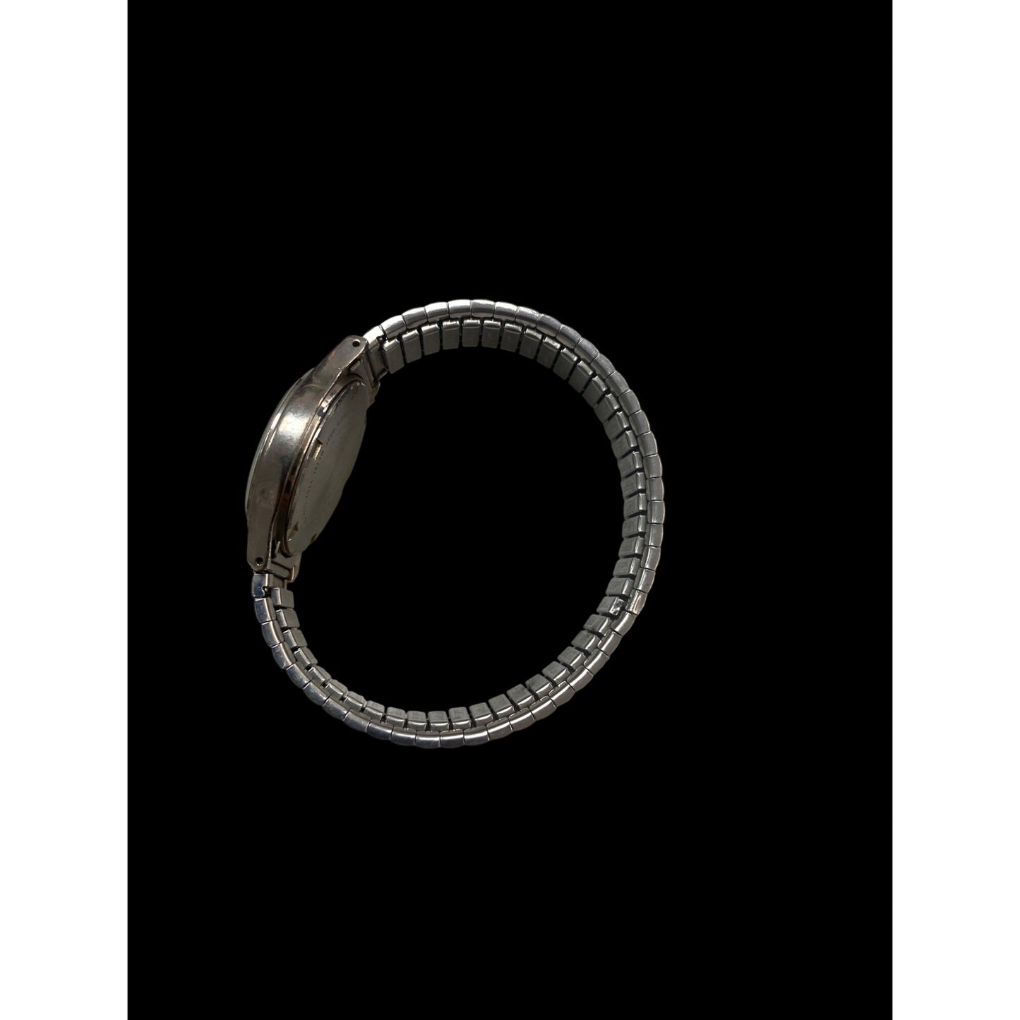 Vintage Pulsar Mens Watch With Stretch Band & Date Display Silver-Tone Stainless Steel White Dial Needs new battery