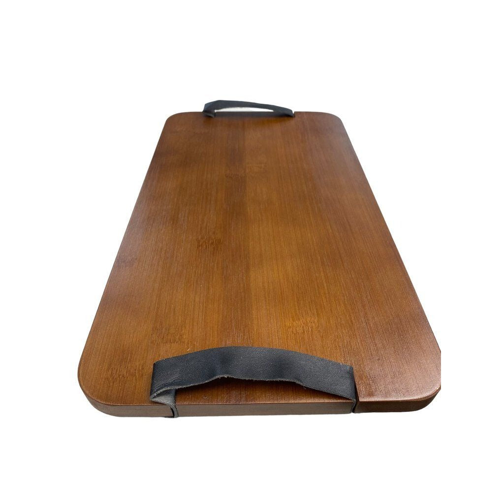 Bamboo Serving Board with Black Leather Handles NEW