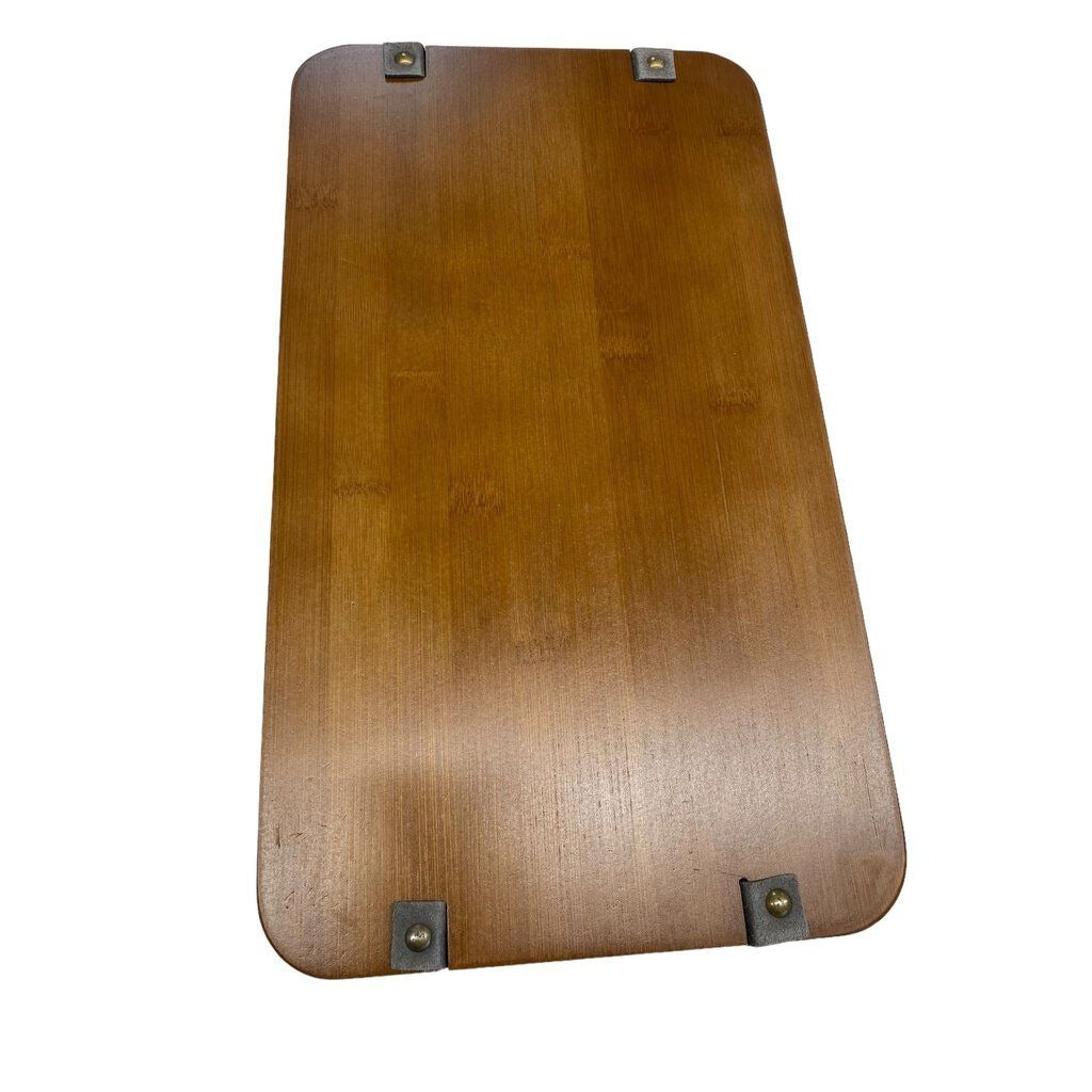 Bamboo Serving Board with Black Leather Handles NEW