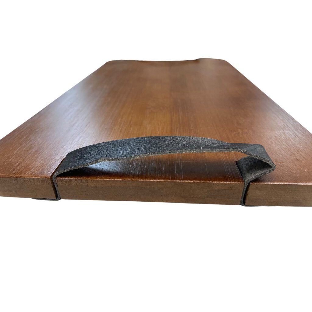 Bamboo Serving Board with Black Leather Handles NEW