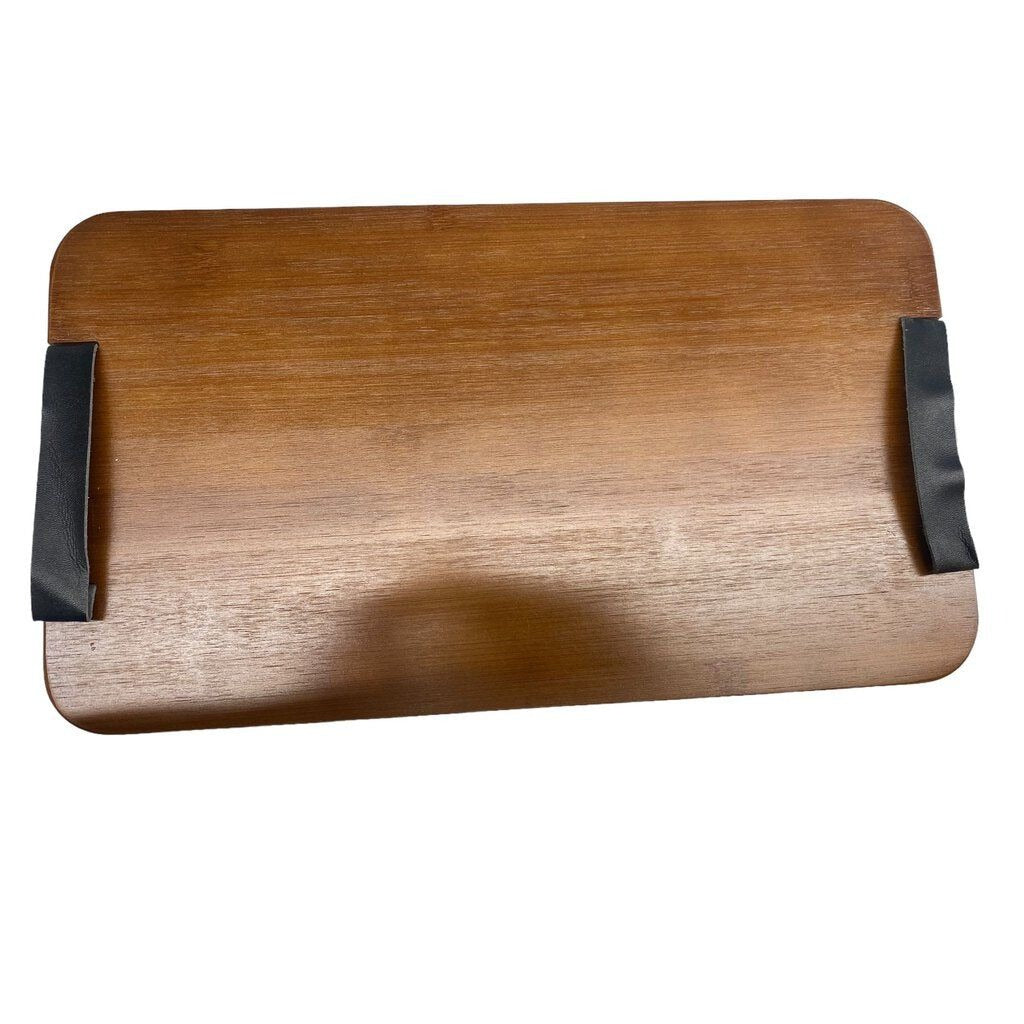 Bamboo Serving Board with Black Leather Handles NEW