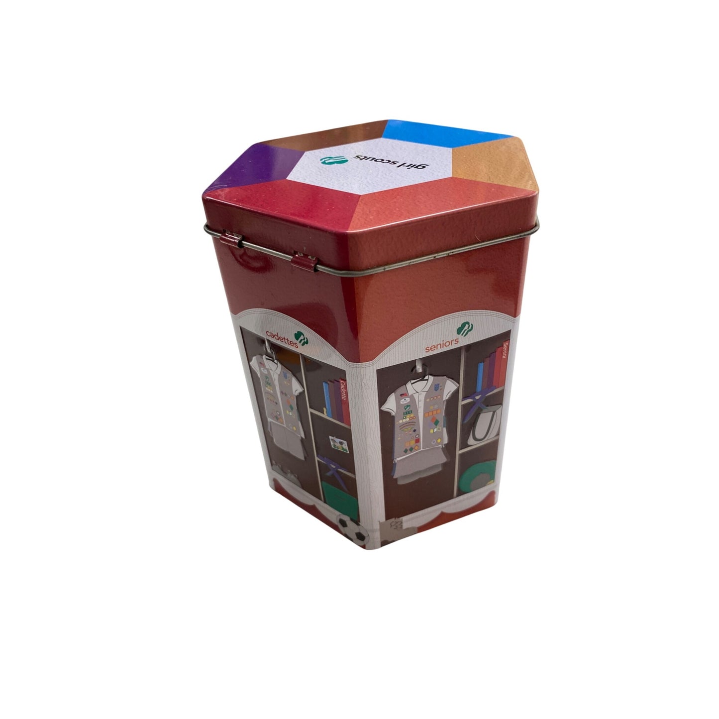 Girl Scouts Hexagonal Tin Box With Colorful Design & Emblems 2018